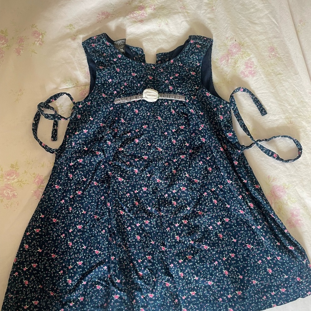 Copper Key Corduroy Dress with Pink Floral Design